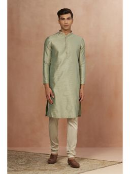 Manyavar - Green Art Silk traditional Kurta with Pencil Pajama (Set of 2)