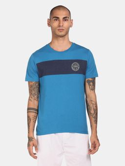 U.S. POLO ASSN. - Men Blue I681 Comfort Fit Colorblocked Cotton Viscose Polyester T-shirt