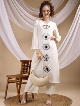 Tikhi Imli - Off White Evil Eye Embroidered Rayon Co-Ord (Set of 2)