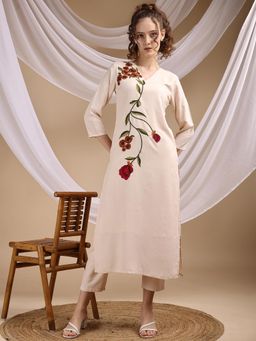 Tikhi Imli - Cream Floral Embroidered Rayon Co-Ord (Set of 2)