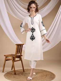 Tikhi Imli - Off White Embroidered Rayon Co-Ord (Set of 2)