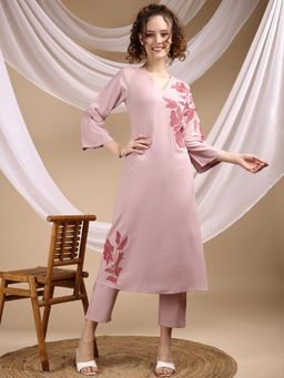 Tikhi Imli - Dusty Pink Embroidered Rayon Co-Ord (Set of 2)