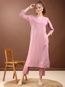 Tikhi Imli - Onion Pink Embroidered Rayon Co-Ord (Set of 2)