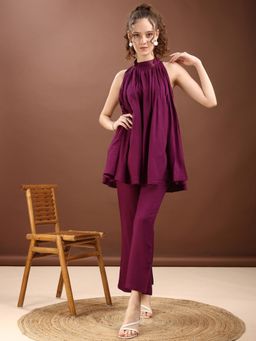 Tikhi Imli - Wine Halter Neck Rayon Co-Ord (Set of 2)
