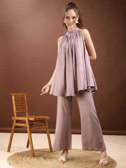 Tikhi Imli - Taupe Halter Neck Rayon Co-Ord (Set of 2)