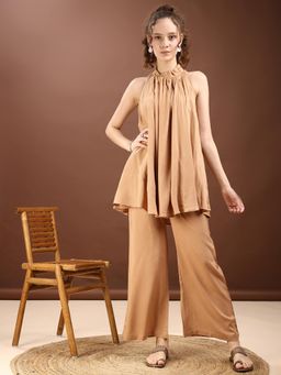 Tikhi Imli - Khaki Halter Neck Rayon Co-Ord (Set of 2)