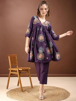 Tikhi Imli - Purple Embroidered Alia Cut Co-Ord (Set of 2)