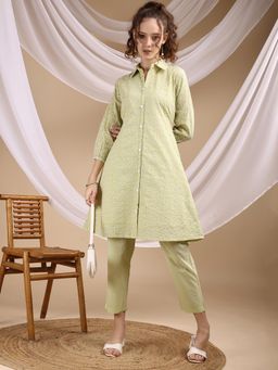Tikhi Imli - Lime Green Schiffli Hakoba Co-Ord (Set of 2)