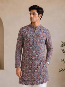 Vastramay - Men Red Printed Pure Cotton Kurta