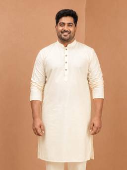 Vastramay - Men Cream Solid/Plain Viscose Kurta
