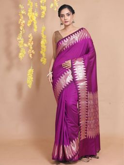 CHARUKRITI - Purple Silk Handwoven Zari Woven Designs & Patterns Saree with Unstitched Blouse