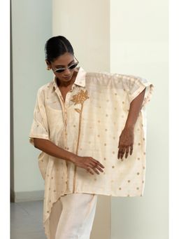EEDA - Off White Asymmetrical Rose Shirt - Off-White