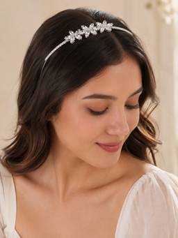 ABHUSHANAM - White Celeste Floral Crystal Hairband