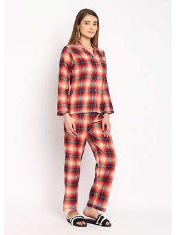 Shopbloom - Orange Checkered Long Sleeve Womens Nightsuit
