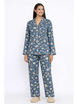 Shopbloom - Grey Floral Print Long Sleeve Womens Nightsuit