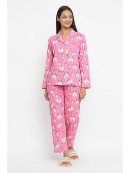 Shopbloom - Bright Pink Penguin Cotton Flannel Long Sleeve Womens Nightsuit