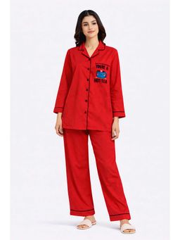Shopbloom - You're A Hot-Tea Red Print Long Sleeve Womens Nightsuit