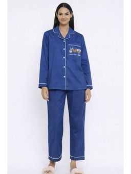 Shopbloom - Peace And Coffee Navy Print Long Sleeve Womens Nightsuit