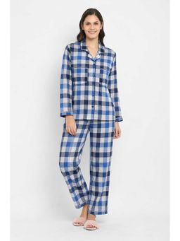 Shopbloom - Blue Gingham Check Print Long Sleeve Womens Nightsuit