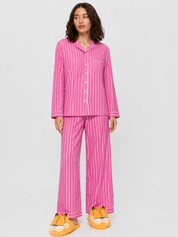 Shopbloom - Bubble Gum Stripe Lounge Print Long Sleeve Womens Nightsuit