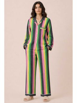 Shopbloom - Summer Stripe Sleep Print Long Sleeve Womens Nightsuit