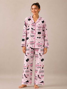 Shopbloom - Boss Babe Print Long Sleeve Womens Nightsuit