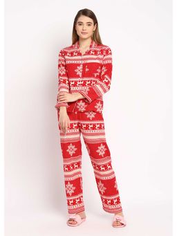 Shopbloom - Winter Wonderland Print Cotton Flannel Long Sleeve Womens Nightsuit