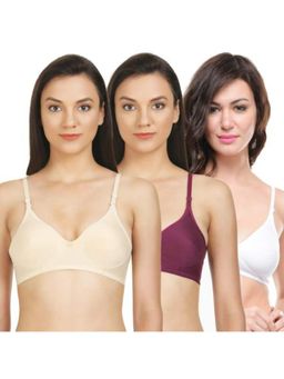Bodycare - Seamless Cup Bra In Skin-White-Wine Color - Pack Of 3