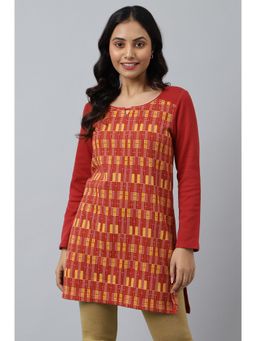 Aurelia - Red Geometric Designed Winter Short Kurta
