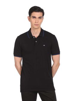 Arrow - Men Black Tipped Collar Cotton Solid Polo T-Shirt
