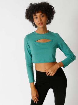 PINACOLADA - Women Turquoise Solid Stylish Casual Crop Top