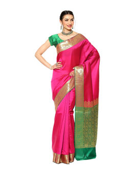 Banarasi Silk Works - Pink Valkalam Katan Silk Anchal Saree with Unstitched Blouse