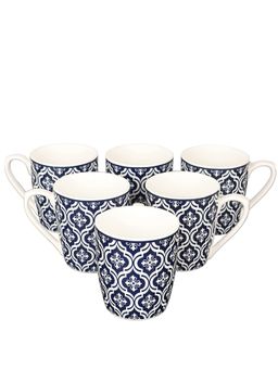 Femora - Bone China Blue Block Print Design Tea Cup - 6 Pcs - 160 Ml