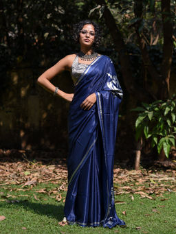 Suta - Blue Floral Printed Cotton Blend Saree