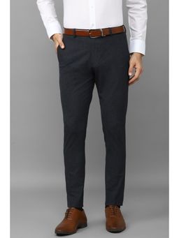 Louis Philippe - Men Grey Carrot Fit Textured Flat Front Formal Trousers