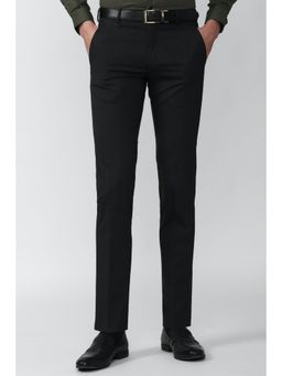 Van Heusen - Men Black Textured Slim Fit Trousers