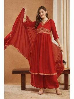 Gahan - Womens Shimmer Silk Embroidered Alia Cut Kurta and Palazzo with Dupatta