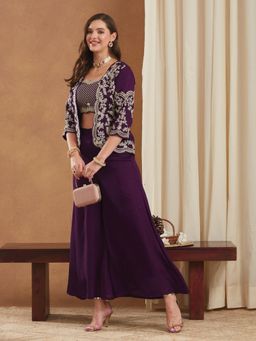 Gahan - Womens Vichitra Silk Embroidered Blouse with Jacket and Palazzo