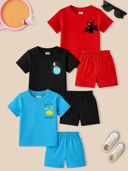 Kuchipoo - Girls Regular Fit Cotton Multi-Color T-Shirts and Shorts (Pack of 3)