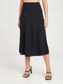Styli - Black High Waist A-line Midi Skirt