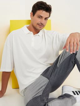 Styli - White Oversize Polo with Flatknit Collar