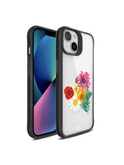 DailyObjects - Clear Pink & Yellow Flowers Black Hybrid Clear Case Cover for iPhone 13 Mini 5.4 inch