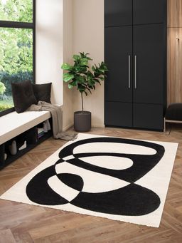 OBSESSIONS - Black Abstract Polypropylene Carpet (5X7 Feet)