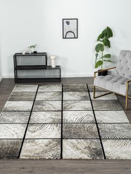 OBSESSIONS - Brown and Cream Geometric Polypropylene Carpet (8X11 Feet)