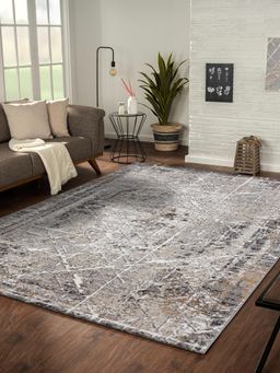 OBSESSIONS - Cream and Brown Abstract Polypropylene Carpet (6X9 Feet)