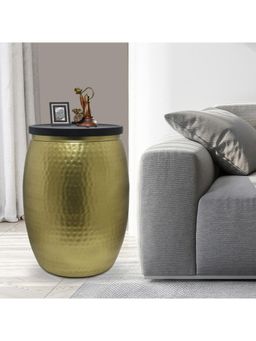 Metalsmith - Gold Iron Storage Side Table with Wooden Lid