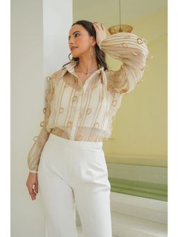 Ruhm - Beige Subtle Thread Shirt