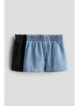 H&M - Girls Black 2-Pack Denim Paper Bag Shorts