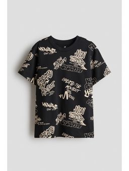 H&M - Boys Black Printed Cotton T-Shirt