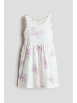 H&M - Girls White Patterned Cotton Dress